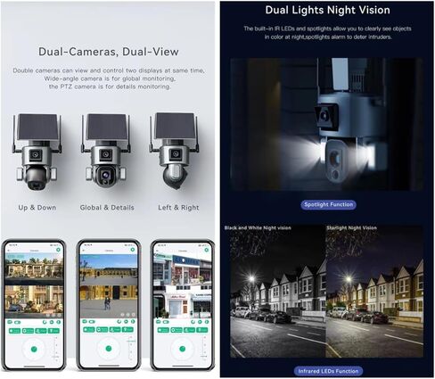 4K Camera Solar Security Camera Outdoor Wireless ، 360 ° PTZ Auto Tracking ، 20x Zoom & Pir Motion ، 4G/WiFi IP66 ، 20000mAh بطارية ، رؤية ليلية ملونة للأمن المنزلي (4G (20x)) in Kuwait