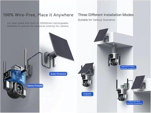 4K Camera Solar Security Camera Outdoor Wireless ، 360 ° PTZ Auto Tracking ، 20x Zoom & Pir Motion ، 4G/WiFi IP66 ، 20000mAh بطارية ، رؤية ليلية ملونة للأمن المنزلي (4G (20x)) in Kuwait