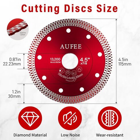 5 Pcs Diamond Saw Blades, 4-1/2'' Tile Cutting Blades for Angle Grinder, Glass Cutting Disc Grinder Blades for Cutting Porcelain Ceramic Granite Marble (Red) in Kuwait