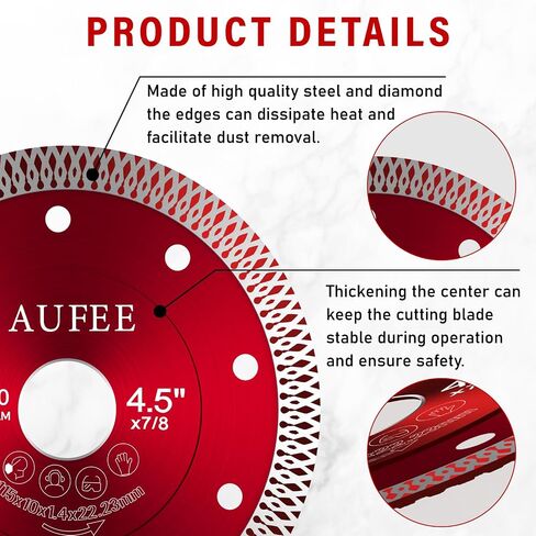 5 Pcs Diamond Saw Blades, 4-1/2'' Tile Cutting Blades for Angle Grinder, Glass Cutting Disc Grinder Blades for Cutting Porcelain Ceramic Granite Marble (Red) in Kuwait