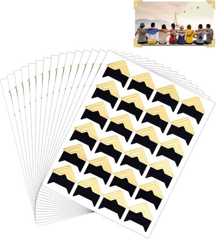 360pcs/15 Sheets Photo Corner Stickers, Self Adhesive Picture Mounting Corners for Scrapbooking Notebook Photo Album Memory Books Trip Journal (Gold, Black) in Saudi Arabia