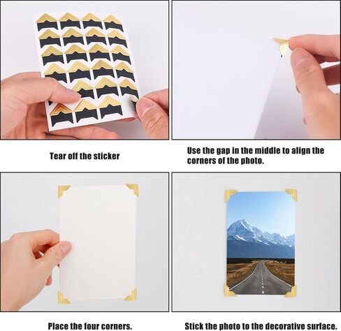 360pcs/15 Sheets Photo Corner Stickers, Self Adhesive Picture Mounting Corners for Scrapbooking Notebook Photo Album Memory Books Trip Journal (Gold, Black) in Saudi Arabia