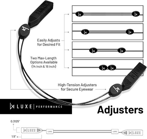 حزام كابل Luxe Performance قابل للتعديل بدون ذيل وحزام نظارات شمسية وحامل نظارات للنظارات الشمسية أو النظارات أو النظارات الطبية - Luxe Clear 14" in Kuwait