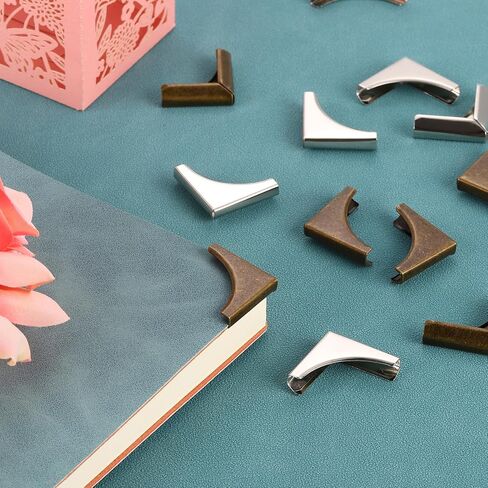22mm Metal Book Corners,50pcs Photo Corners Book Corners Protector Retro Metal Decorative for Crafting Scrapbook Photo Album Book Binding,Silver Tone in Saudi Arabia