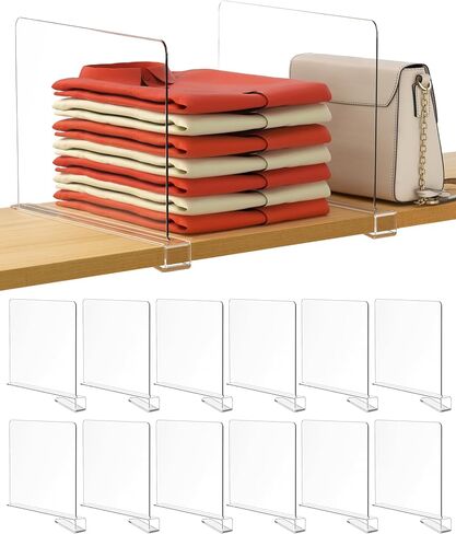 HBlife 12 Inches Tall [Extra Tall Version] Clear Shelf Dividers, 12 Pack Purse Organizer for Closet Perfect for Sweater, Shirts, Handbags, Acrylic Adjustable Bookshelf for Organization in Saudi Arabia