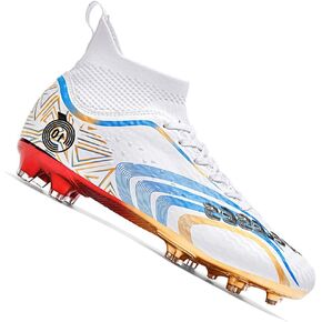 Maylrvjv Soccer Soccer Mens High-Top Ankle: Soccer Cleats for Boys Comfortable Breathable Youth's Football Boots Outdoor Turf Firm Ground Cleats,White in Saudi Arabia