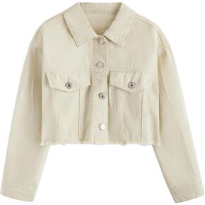 Verdusa Girl's Raw Hem Long Sleeve Single Breasted Crop Denim Jacket Outerwear in Saudi Arabia