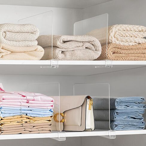HBlife 12 Inches Tall [Extra Tall Version] Clear Shelf Dividers, 12 Pack Purse Organizer for Closet Perfect for Sweater, Shirts, Handbags, Acrylic Adjustable Bookshelf for Organization in Saudi Arabia
