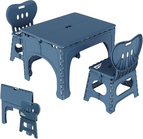 UNICOO® Kids Folding Table and Chairs Set, Kids Table and Chairs Foldable, Foldable Activity Table, Portable Picnic Table, Ideal for Indoor and Outdoor Use, Durable and Easy to Store (599)(Teal) in Kuwait