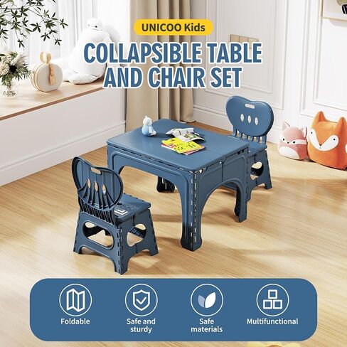 UNICOO® Kids Folding Table and Chairs Set, Kids Table and Chairs Foldable, Foldable Activity Table, Portable Picnic Table, Ideal for Indoor and Outdoor Use, Durable and Easy to Store (599)(Teal) in Kuwait