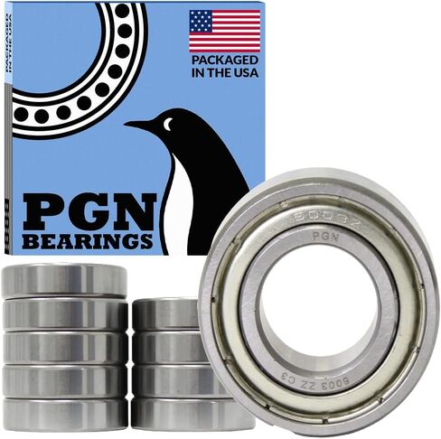 محمل PGN (10 عبوات) 6003-ZZ - محمل كروي مختوم من الصلب الكروم المشحم - محامل 17x35x10 مم مع درع معدني ودعم دورة في الدقيقة العالية in Saudi Arabia