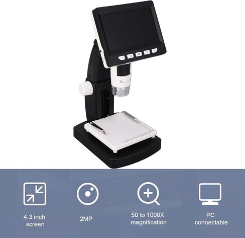 50 ~ 1000x المجهر الرقمي ، شاشة IPS 4.3 بوصة 2MP 1080p كاميرا مكبّر إلكترونية مع 8 مصابيح LED لمجلة دائرة مجوهرات ساعة التفتيش البيولوجية in Kuwait