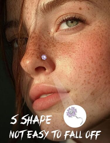 Sanfenly 12 قطعة 20 جرام حلقات أنف على شكل حرف L للنساء من الفولاذ المقاوم للصدأ على شكل قلب تشيكوسلوفاكيا وفراشة زهرة ورق القمر متدلية للأنف مجوهرات ثقب وردي/أرجواني/أزرق/شفاف in Saudi Arabia