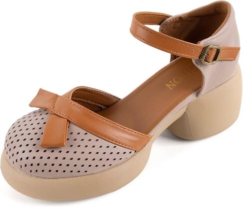 MAIITRIP Women's Elegant Platform Heel Wedge Sandals with Adjustable Buckle Ankle Straps,Closed Toe Breathable Mesh Shoes for Ladies,Summer Chunky Block Dressy Shoes for Weddings Parties Comfort in Kuwait