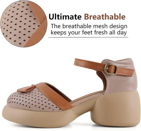 MAIITRIP Women's Elegant Platform Heel Wedge Sandals with Adjustable Buckle Ankle Straps,Closed Toe Breathable Mesh Shoes for Ladies,Summer Chunky Block Dressy Shoes for Weddings Parties Comfort in Kuwait