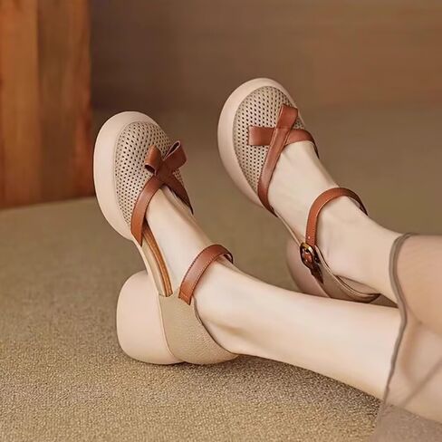 MAIITRIP Women's Elegant Platform Heel Wedge Sandals with Adjustable Buckle Ankle Straps,Closed Toe Breathable Mesh Shoes for Ladies,Summer Chunky Block Dressy Shoes for Weddings Parties Comfort in Kuwait