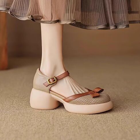 MAIITRIP Women's Elegant Platform Heel Wedge Sandals with Adjustable Buckle Ankle Straps,Closed Toe Breathable Mesh Shoes for Ladies,Summer Chunky Block Dressy Shoes for Weddings Parties Comfort in Kuwait
