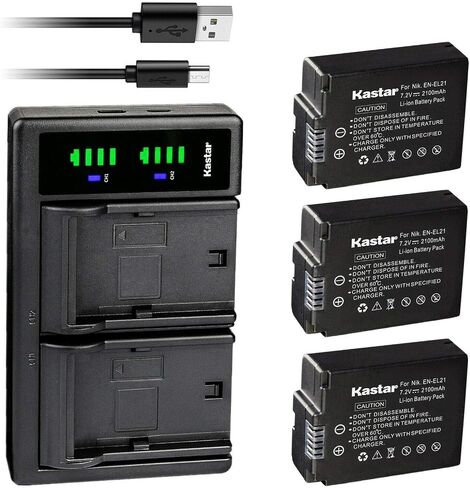 بطارية KASTAR 3 عبوات وشاحن USB LTD2 متوافق مع Nikon EN-EL21 ENEL21 Battery ، Nikon MH-28 MH28 Charger ، Nikon 1 V2 Digital Camera ، Nikon 1V2 Digital Camera in Saudi Arabia