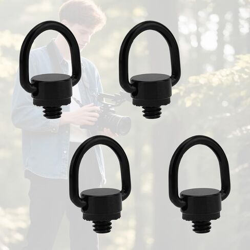 4pcs D Ring Screw Hinged Holder, Stainless Steel 1/4"-20 Thread Camera Fixing Screw Quick Release Carabiner Clips Attachment for DSLR Cameras Tripods Selfie Sticks Wrist Straps (Black) in Saudi Arabia