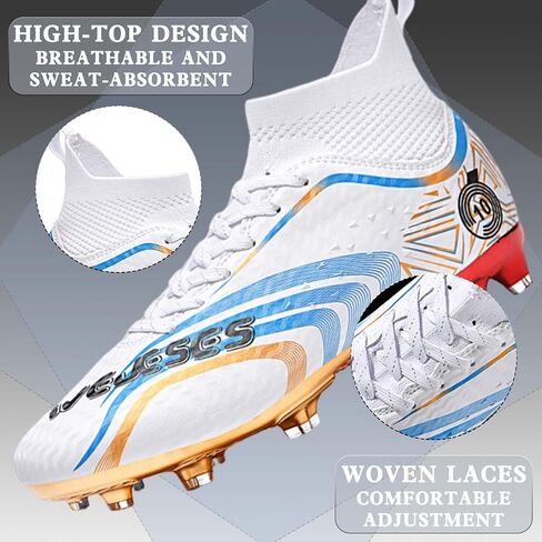 Maylrvjv Soccer Soccer Mens High-Top Ankle: Soccer Cleats for Boys Comfortable Breathable Youth's Football Boots Outdoor Turf Firm Ground Cleats,White in Saudi Arabia