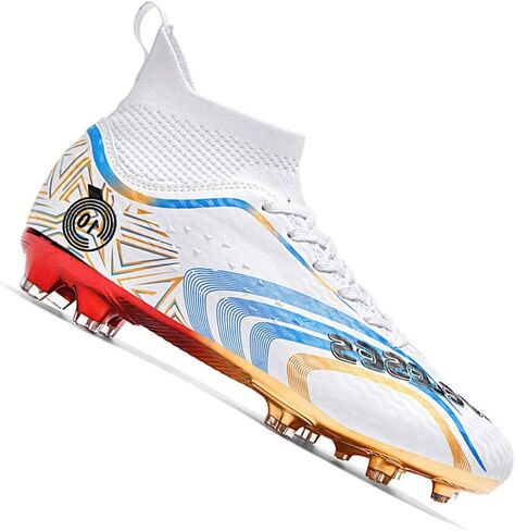 Maylrvjv Soccer Soccer Mens High-Top Ankle: Soccer Cleats for Boys Comfortable Breathable Youth's Football Boots Outdoor Turf Firm Ground Cleats,White in Saudi Arabia