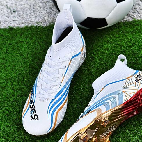 Maylrvjv Soccer Soccer Mens High-Top Ankle: Soccer Cleats for Boys Comfortable Breathable Youth's Football Boots Outdoor Turf Firm Ground Cleats,White in Saudi Arabia