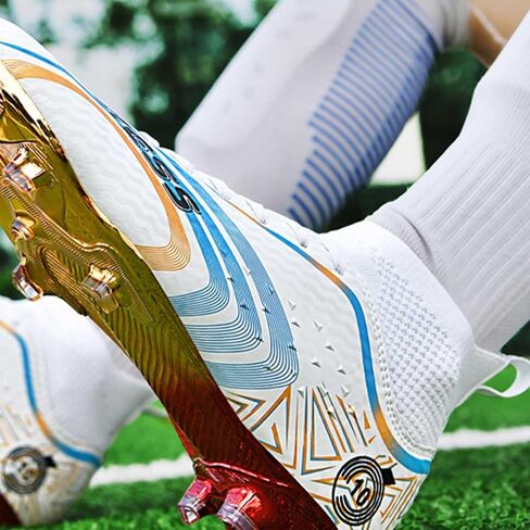 Maylrvjv Soccer Soccer Mens High-Top Ankle: Soccer Cleats for Boys Comfortable Breathable Youth's Football Boots Outdoor Turf Firm Ground Cleats,White in Saudi Arabia