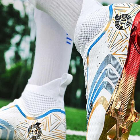 Maylrvjv Soccer Soccer Mens High-Top Ankle: Soccer Cleats for Boys Comfortable Breathable Youth's Football Boots Outdoor Turf Firm Ground Cleats,White in Saudi Arabia