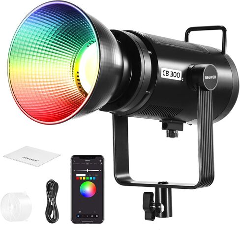 NEEWER 300W RGB LED Video Light with Reflector, APP & 2.4G Control, 2500K-7500K CCT, CRI97+, 29600Lux/1m, 17 Scenes, Bowens Mount Continuous Lighting for Studio Photography Recording Streaming, CB300C in Saudi Arabia