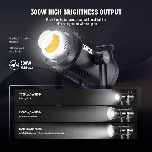 NEEWER 300W RGB LED Video Light with Reflector, APP & 2.4G Control, 2500K-7500K CCT, CRI97+, 29600Lux/1m, 17 Scenes, Bowens Mount Continuous Lighting for Studio Photography Recording Streaming, CB300C in Saudi Arabia