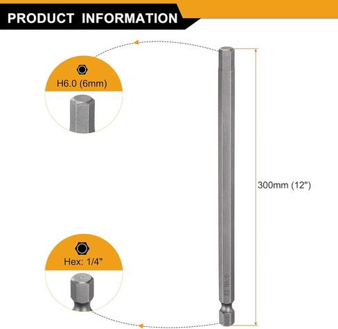 HARFINGTON 2pcs H6.0 Hex Head Drill Bit Wrench 6mm Metric Flat Tip 1/4" Hex Shank 300mm (12") Long Magnetic Hexagonal Screw Driver Socket Industrial Screwdriver Power Bits in Saudi Arabia