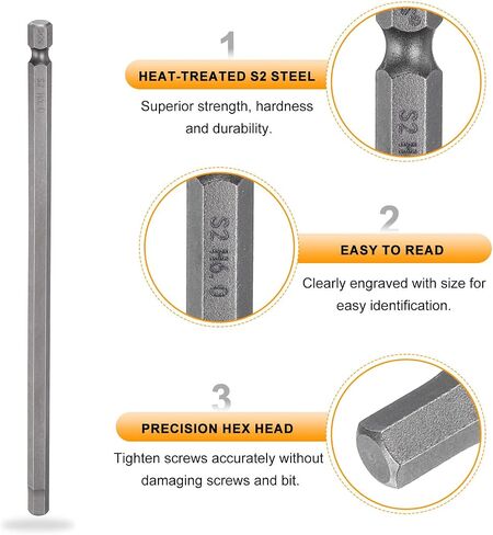 HARFINGTON 2pcs H6.0 Hex Head Drill Bit Wrench 6mm Metric Flat Tip 1/4" Hex Shank 300mm (12") Long Magnetic Hexagonal Screw Driver Socket Industrial Screwdriver Power Bits in Saudi Arabia