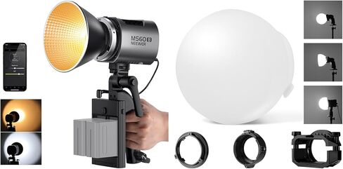 NEEWER MS60B LED Video Light 2.4G/APP Control with CRS6 Softbox Diffusion Dome, 65W Metal Mini Compact COB Continuous Output Lighting Spotlight PWM Dimming, Bowens Mount, Silver in Saudi Arabia