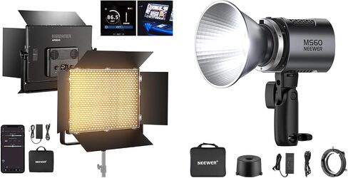 NEEWER AP150B 150W Bi Color LED Panel Video Light Kit, 1440 LEDs 49500Lux@0.5m 2500K-8500K for Pro Studio Photography Recording Stage Lighting with MS60 LED Video Light in Saudi Arabia