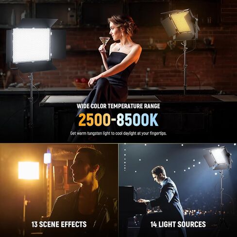 NEEWER AP150B 150W Bi Color LED Panel Video Light Kit, 1440 LEDs 49500Lux@0.5m 2500K-8500K for Pro Studio Photography Recording Stage Lighting with MS60 LED Video Light in Saudi Arabia