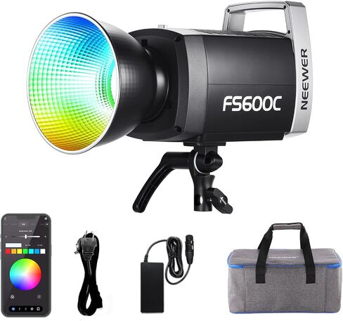 NEEWER Pro 600W RGB LED Video Light APP/2.4G/DMX Control, 2500-7500K 52500lx/1m COB Continuous Output Lighting, CRI95+/TLCI97+ Spotlight with Bag for Studio Photography Recording Streaming, FS600C in Saudi Arabia
