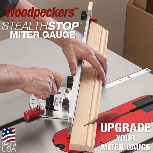 Woodpeckers StealthStop Miter Gauge, Universal Table Saw Miter Gauge with Extendable Fence, Micro-Adjust Stop, Patented Miter Bar Leaf Springs in Saudi Arabia