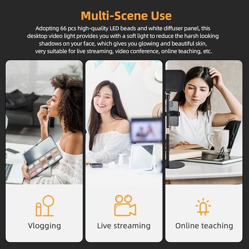 ZJchao Desktop LED Video Light Panel 12W Soft Light Adjustable Stand Phone Holder USB Powered (2-Pack) in Kuwait