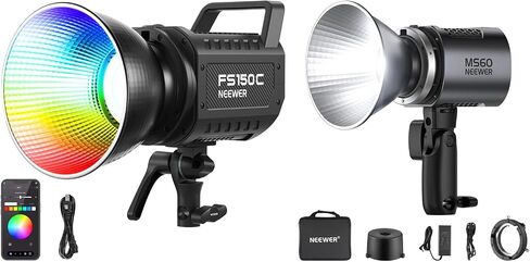 NEEWER FS150C 130W RGB LED Video Light, 2500-7500K 19800lux/1m COB Continuous Lighting Output with CRI97/TLCI98 4 Dimming Curves, Bowens Mount Spotlight for Studio Shoots with MS60 LED Video Light in Saudi Arabia