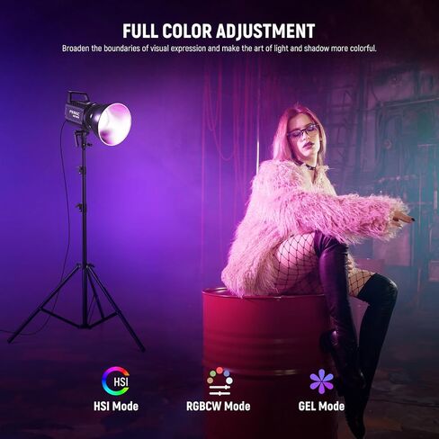 NEEWER FS150C 130W RGB LED Video Light, 2500-7500K 19800lux/1m COB Continuous Lighting Output with CRI97/TLCI98 4 Dimming Curves, Bowens Mount Spotlight for Studio Shoots with MS60 LED Video Light in Saudi Arabia