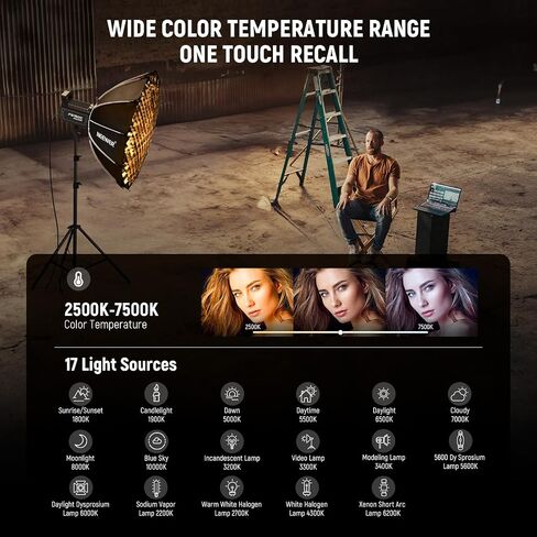 NEEWER FS150C 130W RGB LED Video Light, 2500-7500K 19800lux/1m COB Continuous Lighting Output with CRI97/TLCI98 4 Dimming Curves, Bowens Mount Spotlight for Studio Shoots with MS60 LED Video Light in Saudi Arabia