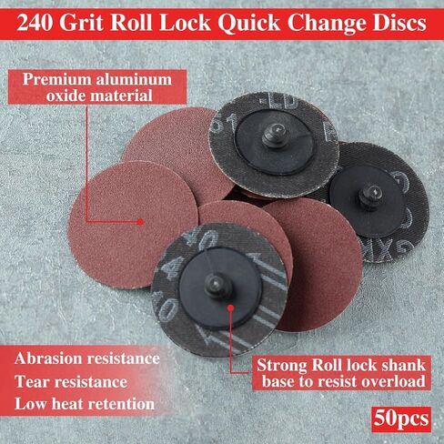 Roll Lock Quick Change Discs 50 Pcs 2 Inches Sanding Discs Aluminum Oxide Sandpaper Die Grinder Sanding Surface Prep Strip Burr Polish Finish Rust Paint Removal, 240 Grit in Saudi Arabia