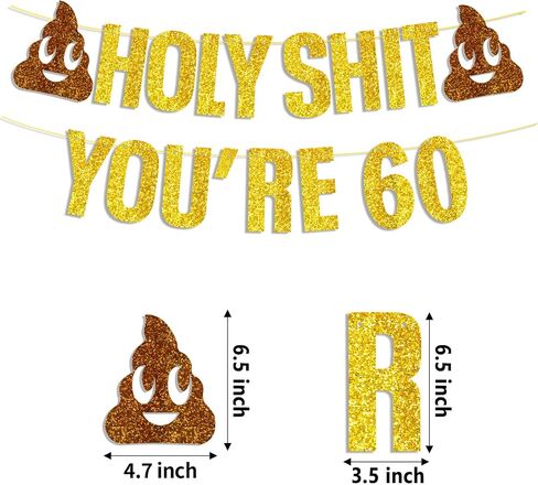 Birthday Decorations Women Men Gold Glitter Birthday Party Decor,Holy Shit You're 40 50 60 Birthday Banner Party Decoration,Funny Banner Party Supplies (Gold 60th) in Saudi Arabia