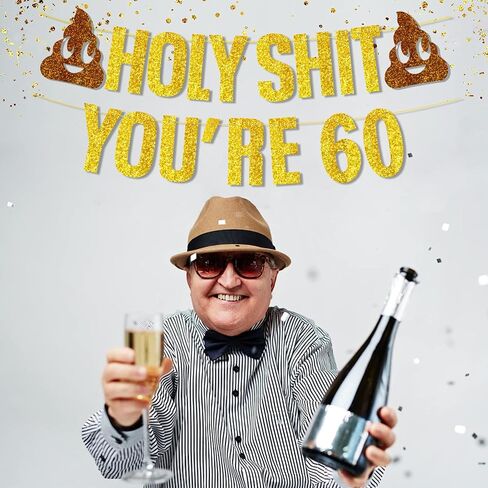 Birthday Decorations Women Men Gold Glitter Birthday Party Decor,Holy Shit You're 40 50 60 Birthday Banner Party Decoration,Funny Banner Party Supplies (Gold 60th) in Saudi Arabia