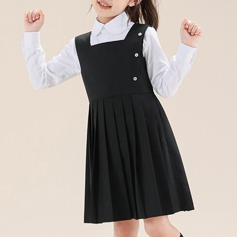 الفتيات الموحد للبستان بلا أكمام مربع رقبة مربعة طول الركبة الطول preppy jumper a- خط الفساتين للأطفال 3-14y in Saudi Arabia