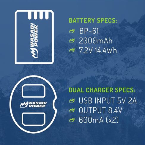 بطارية Wasabi Power (2 عبارة) وشاحن USB مزدوج لـ Sigma BP-61 و Sigma FP ، FP L ، Quattro DP0 ، Quattro DP1 ، Quattro DP2 ، Quattro DP3 ، DP0 Quattro in Saudi Arabia