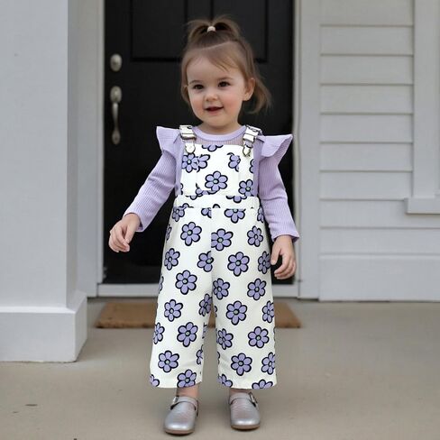 Newborn Baby Girl Fall Outfits Ribbed Long Sleeve Rompers Suspender Overalls Pants Sets Infant 2Pcs Clothes in Saudi Arabia
