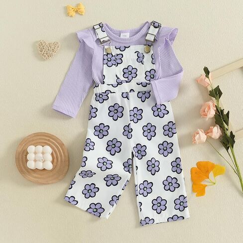 Newborn Baby Girl Fall Outfits Ribbed Long Sleeve Rompers Suspender Overalls Pants Sets Infant 2Pcs Clothes in Saudi Arabia