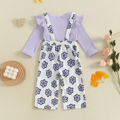 Newborn Baby Girl Fall Outfits Ribbed Long Sleeve Rompers Suspender Overalls Pants Sets Infant 2Pcs Clothes in Saudi Arabia