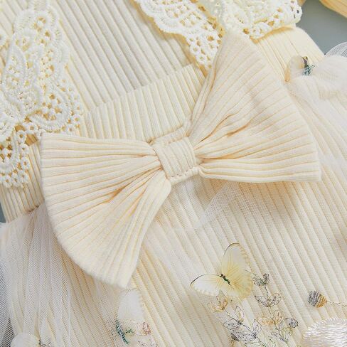 Newborn Girl Outfit Long Sleeve Flower Butterfly Embroidery Knit Romper Dress Bowknot Headband Infant Baby Clothes in Saudi Arabia